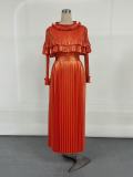 Solid Color Long Sleeved Pleated Dress GZRF-77091