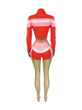 Print Long Sleeve Wrap Tie Up Short 3 Piece Set CH-25029