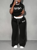 Letter Print Contrast Color Pants Suit GDNY-2011