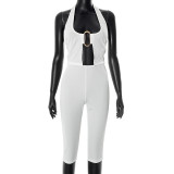 Metal Button Cutout Halterneck Backless Pants Set MXBF-J25ST086