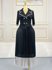 Patchwork Contrast Color Long Sleeve Maxi Dress GZRF-250323