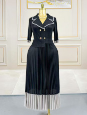 Patchwork Contrast Color Long Sleeve Maxi Dress GZRF-250323