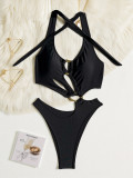 Halterneck Backless Solid One Piece Swimsuit CASF-6755