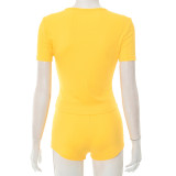 Solid Color Short Sleeve T Shirt Short Suit MXBF-J25ST131