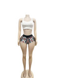 Solid Sleeveless Tank Top Tassel Print Shorts Suit GFCF-1357