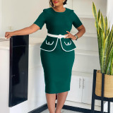 Plus Size Short Sleeve Slim Midi Dress GMLF-3339