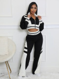 High Collar Zipper Patchwork Two Piece Pants Set QYMF-3066