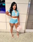 Short Sleeve Print Tight  Two Piece Skirts Set QYMF-3076