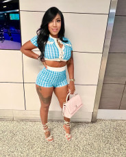 Short Sleeve Print Tight  Two Piece Skirts Set QYMF-3076
