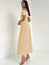Off Shoulder Tops Pleated Long Skirts 2 Piece Set QYMF-3247
