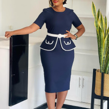 Plus Size Short Sleeve Slim Midi Dress GMLF-3339
