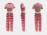 Stripe O Neck T Shirt Loose Pants Suit QYMF-3072