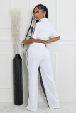 Denim Patchwork Color Zipper Top Wide Leg Pants Set QYMF-3074