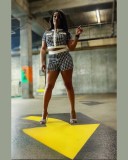 Short Sleeve Print Tight  Two Piece Skirts Set QYMF-3076