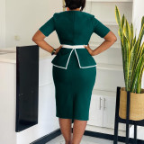 Plus Size Short Sleeve Slim Midi Dress GMLF-3339