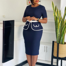 Plus Size Short Sleeve Slim Midi Dress GMLF-3339