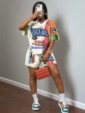Fashion Print Loose Short Sleeve Shorts Suit GBGF-6071-1