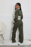 High Collar Zipper Patchwork Two Piece Pants Set QYMF-3066
