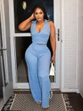 Sleeveless Zipper Tops Two Piece Pants Set QYMF-3084
