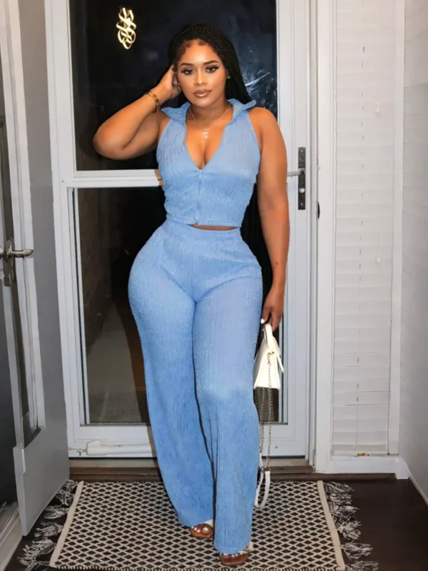 Sleeveless Zipper Tops Two Piece Pants Set QYMF-3084