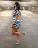 Short Sleeve Print Tight  Two Piece Skirts Set QYMF-3076