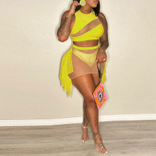 Plus Size Solid Mesh Patchwork Bikinis 3 Piece Swimsuit NY-2787