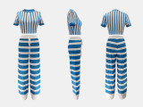 Stripe O Neck T Shirt Loose Pants Suit QYMF-3072