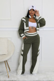High Collar Zipper Patchwork Two Piece Pants Set QYMF-3066