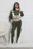 High Collar Zipper Patchwork Two Piece Pants Set QYMF-3066