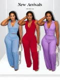 Sleeveless Zipper Tops Two Piece Pants Set QYMF-3084