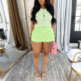 Sleeveless Solid Color Two Piece Skirts Set QYMF-3083