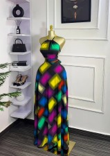Sleeveless Color Block Print Maxi Dress GXIN-8847