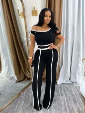 Sleeveless Patchwork Two Piece Pants Set QYMF-3079