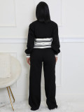 High Collar Zipper Patchwork Two Piece Pants Set QYMF-3066