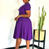 Plus Size Solid Color Short Sleeve Midi Dress GATE-588