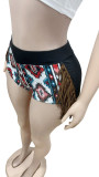 Solid Sleeveless Tank Top Tassel Print Shorts Suit GFCF-1357