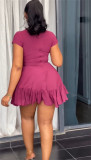 Hollow Out Ruffles Solid Mini Dress GMSF-9269