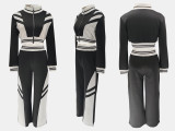 High Collar Zipper Patchwork Two Piece Pants Set QYMF-3066