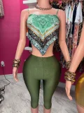 Pre Order: About 7 work days shipping Tube Top Sling Print Pants Suit YUEM-300701