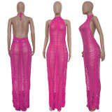 Solid Knitted Halter Hollow Out Maxi Dress TR-1150