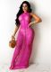 Solid Knitted Halter Hollow Out Maxi Dress TR-1150