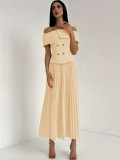 Off Shoulder Tops Pleated Long Skirts 2 Piece Set QYMF-3247