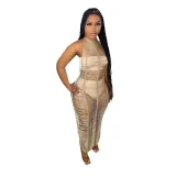 Solid Knitted Halter Hollow Out Maxi Dress TR-1150