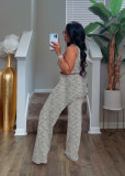 Sleeveless Print Wide Leg Pants 2 Piece Set QYMF-3156