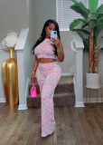 Sleeveless Print Wide Leg Pants 2 Piece Set QYMF-3156