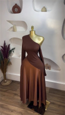 Single Shoulder Long Sleeve Patchwrok Maxi Dress GMSF-9268