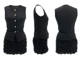 Sleeveless Solid Color Two Piece Skirts Set QYMF-3083