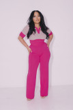 Color Block Short Sleeve Top Pants Suit QYMF-3148