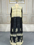 Pleated Long Sleeve Print Long Coat GZRF-602