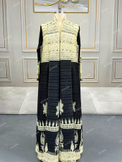 Pleated Long Sleeve Print Long Coat GZRF-602